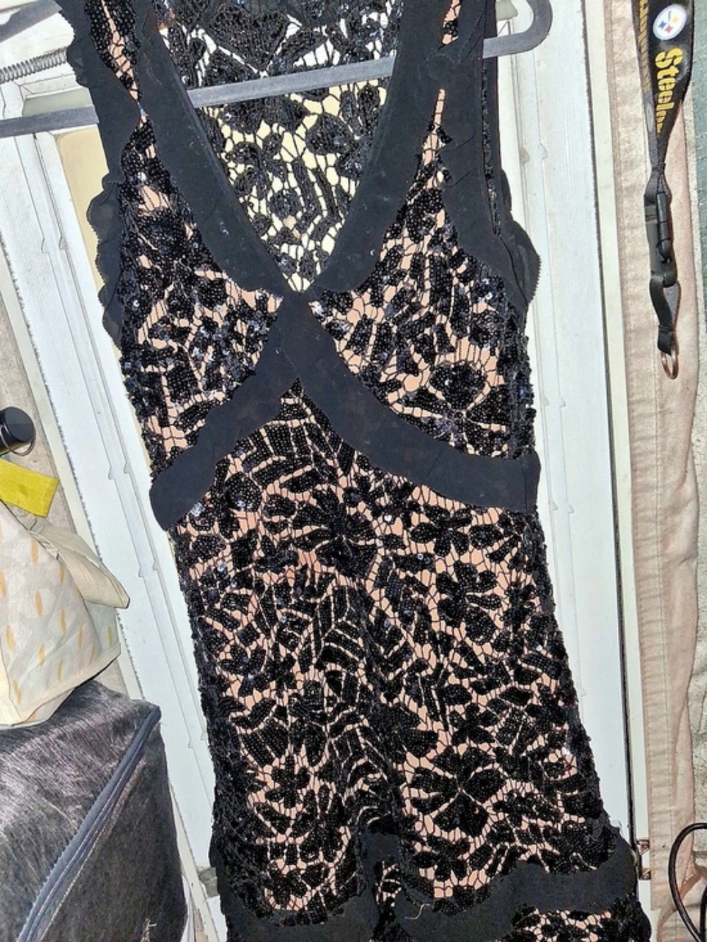 Michael Kors Black & Pink Floral Lace Mini Dress Size Medium